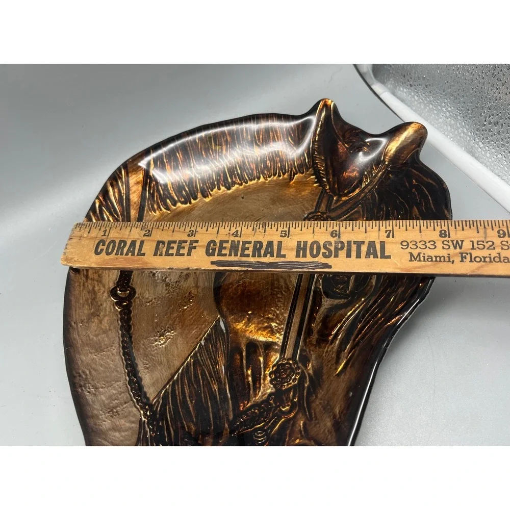 Vintage ‎ Horse Head equestrian Decor Plate, Dish, Ashtray Amber glass